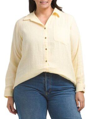 BEACH LUNCH LOUNGE Plus Gauze Button Up Tunic